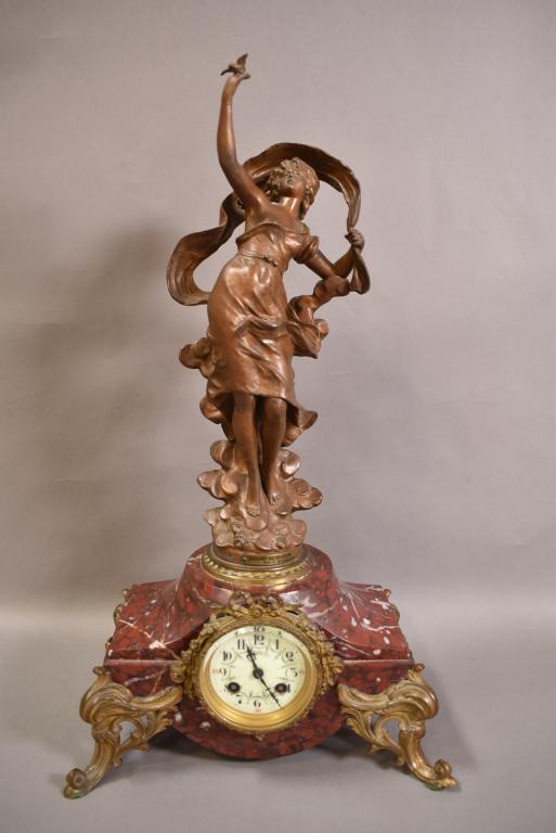 FRENCH MARBLE AND SPELTER MANTLE CLOCK (1 of 5)