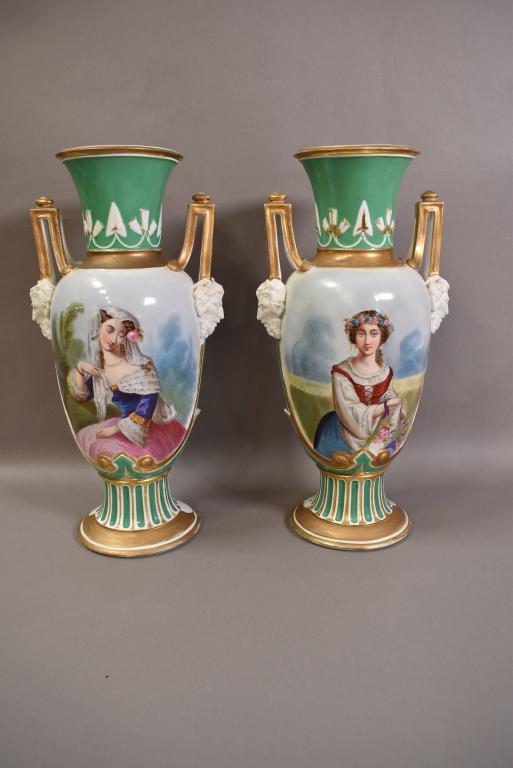 PAIR OF FRENCH HAND PAINTED PORTRAIT VASES (1 of 6)