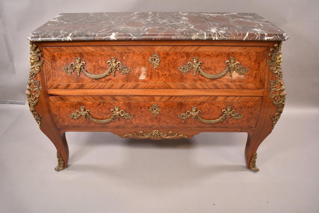 FRENCH STYLE INLAID MARBLE TOP CHEST (1 of 3)