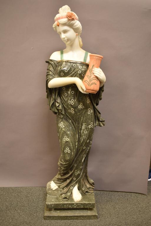 LIFE SIZE MARBLE LADY STATUE HOLDING VASE (1 of 3)