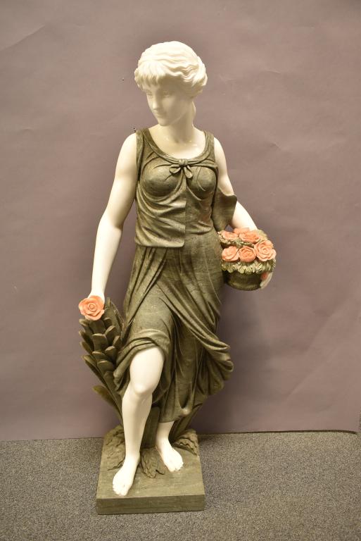 LIFE SIZE MARBLE LADY STATUE WITH FLOWERS (1 of 4)