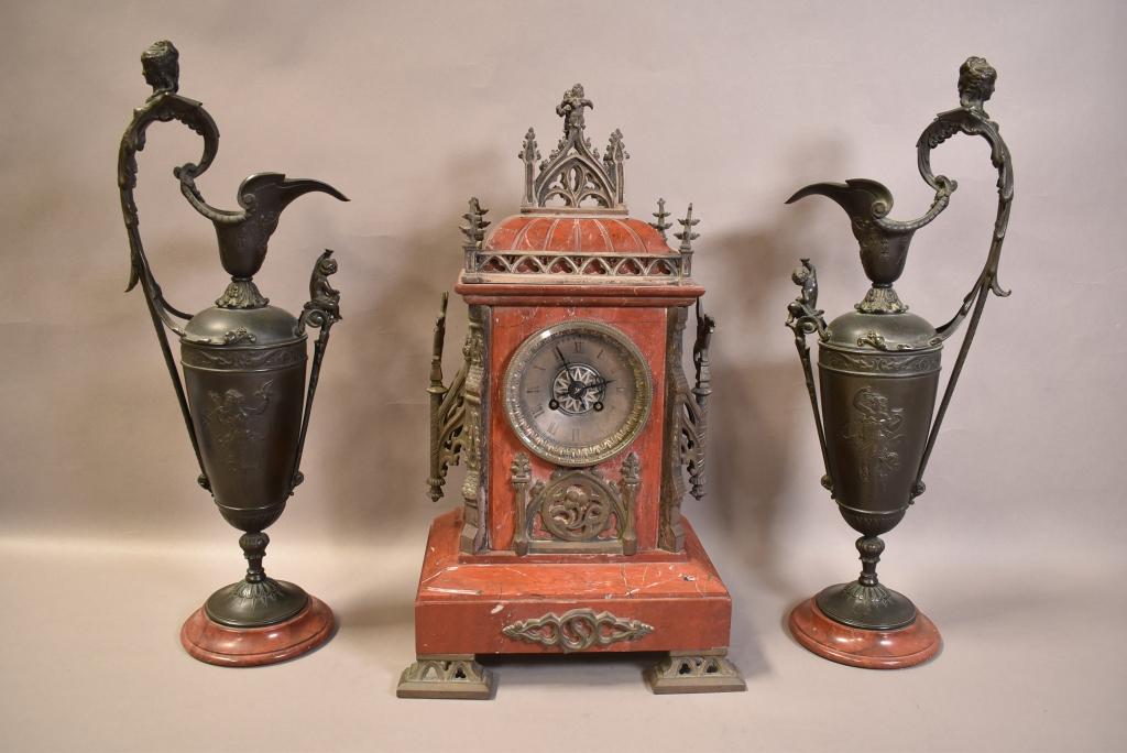 3 PIECE BRONZE GOTHIC CLOCK SET (1 of 9)