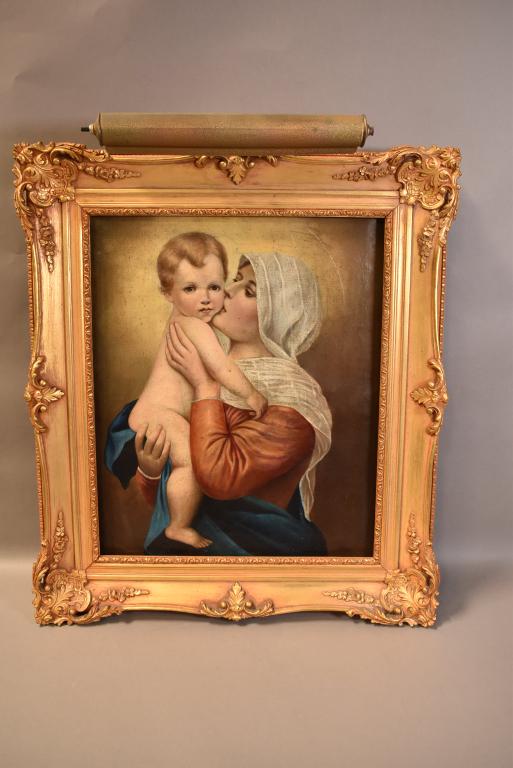ANTIQUE MADONNA & CHILD PAINTING (1 of 5)