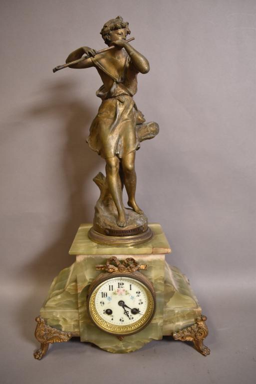 FRENCH ONYX AND SPELTER MANTLE CLOCK (1 of 5)