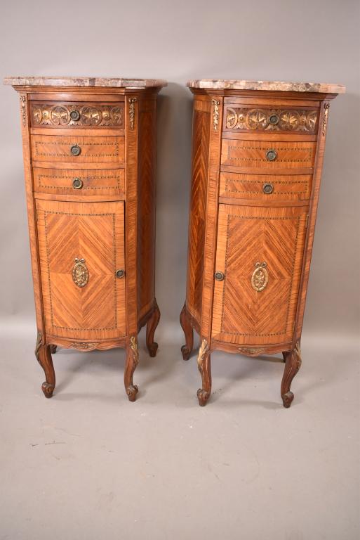 PAIR OF TALL MARBLE TOP INLAID NIGHTSTANDS (1 of 4)
