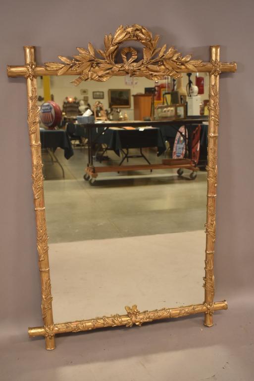 ANTIQUE GESSO & GOLD GILT FAUX BAMBOO WALL MIRROR (1 of 6)