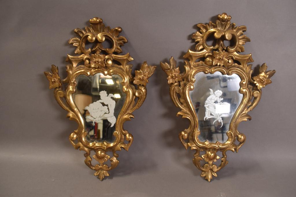 PR. ITALIAN GOLD GILT WOOD CHERUB WALL MIRRORS (1 of 4)