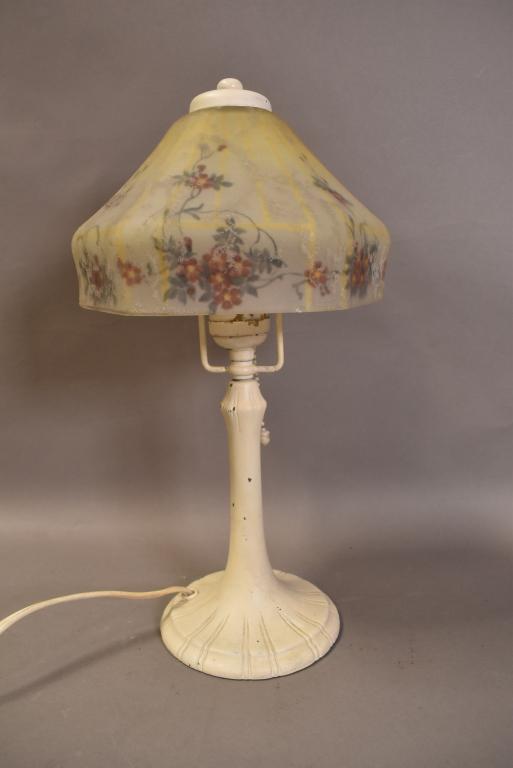 SIGNED HANDEL REVERSE PAINTED FLORAL BOUDOIR LAMP (1 of 5)