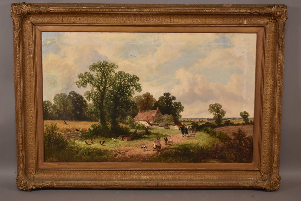 19TH C. J.E. MEADOWS RUSTIC FARM SCENE PAINTING (1 of 10)