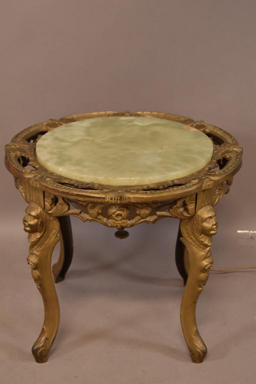 1920'S LIGHT UP ONYX TOP CAST METAL SIDE TABLE (1 of 4)