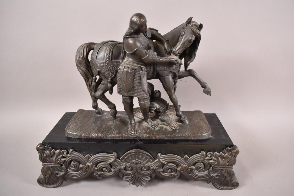 1900'S BRONZE STATUE OF KNIGHT WITH HORSE (1 of 4)