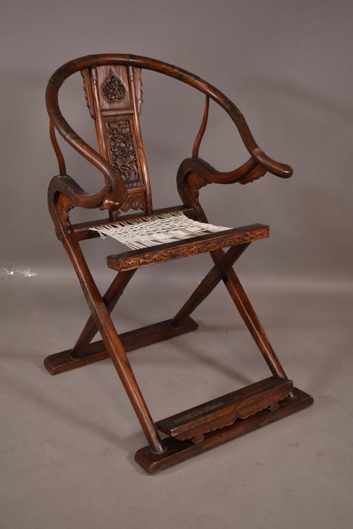 CHINESE HARDWOOD HORSESHOE FOLDING CHAIR (1 of 5)