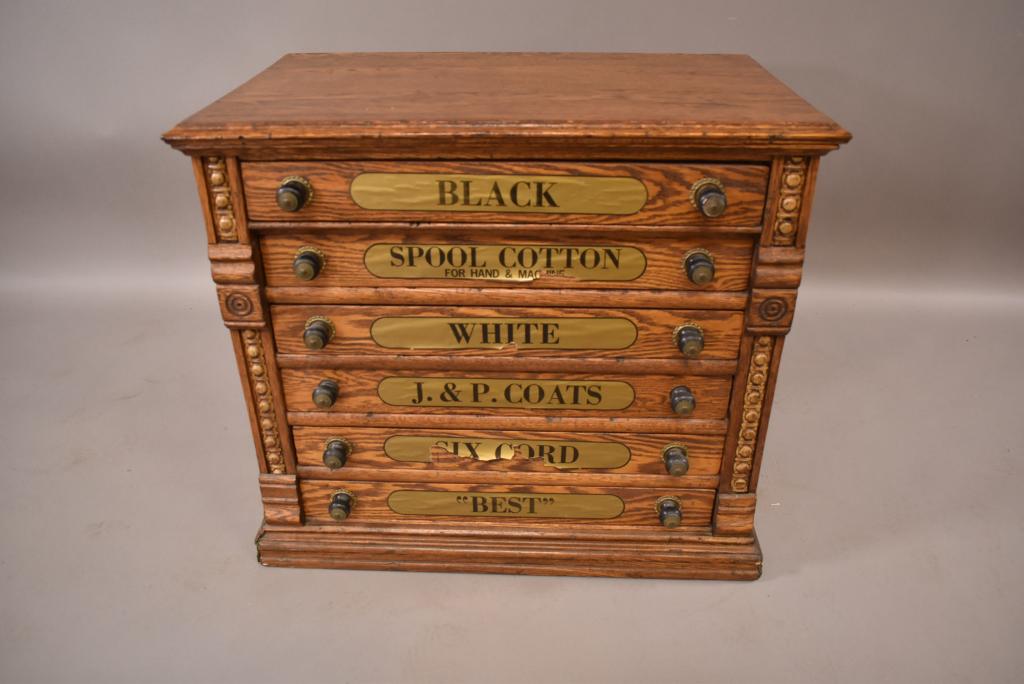 19TH CENTURY J & P COATS AM. OAK SPOOL CABINET (1 of 4)