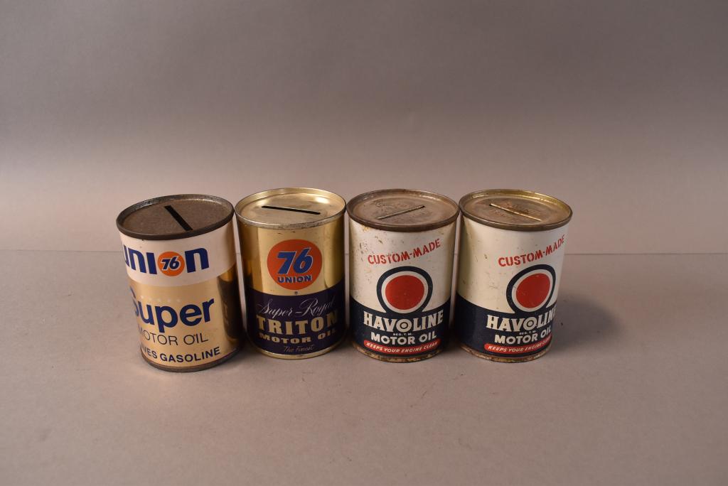 4 SMALL OIL CAN BANKS (1 of 2)