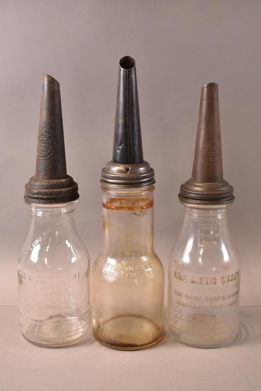 3 GLASS OIL BOTTLES WITH SPOUTS (1 of 4)
