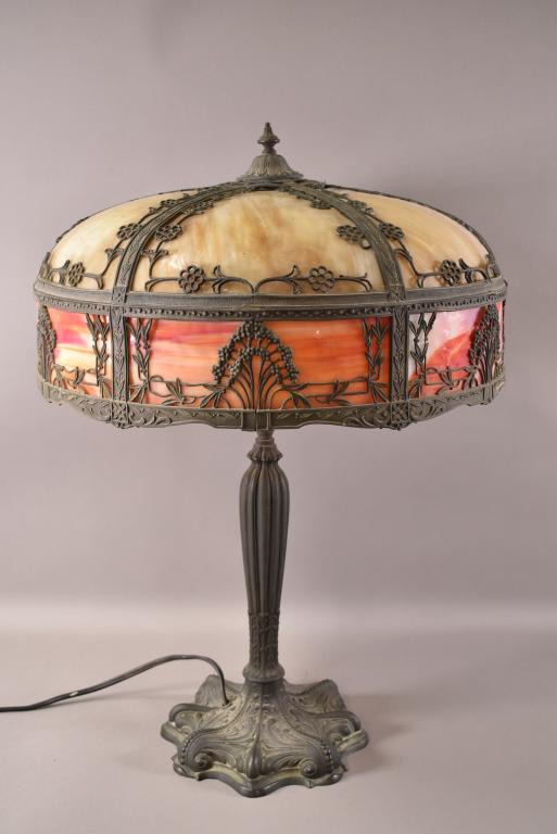 1920'S 6 PANEL SLAG GLASS TABLE LAMP (1 of 1)