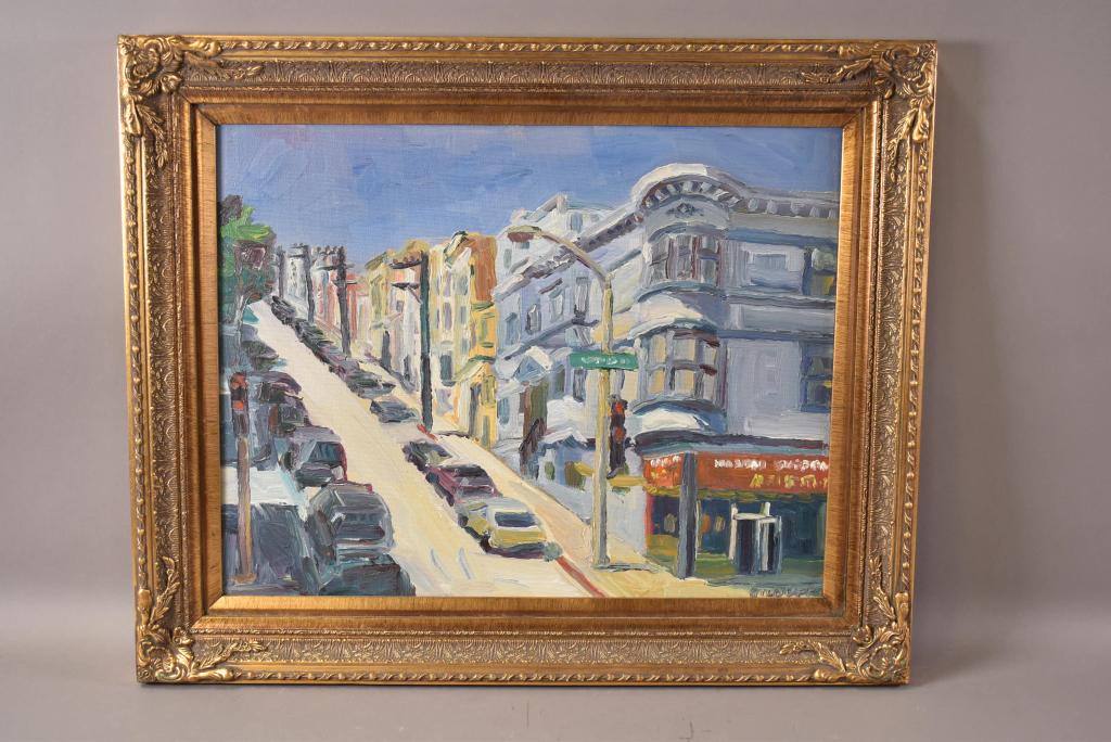 JOHN KILDUFF OIL ON BOARD STREET SCENE (1 of 3)