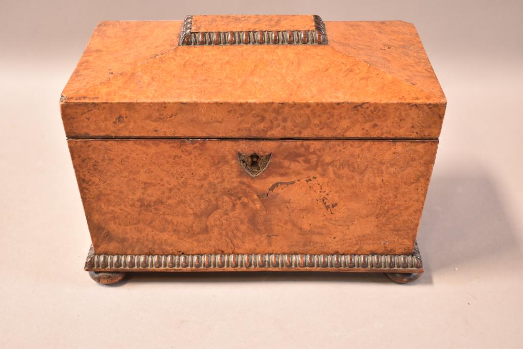 19TH CENTURY ENGLISH BURLED WOOD TEA CADDY (1 of 5)