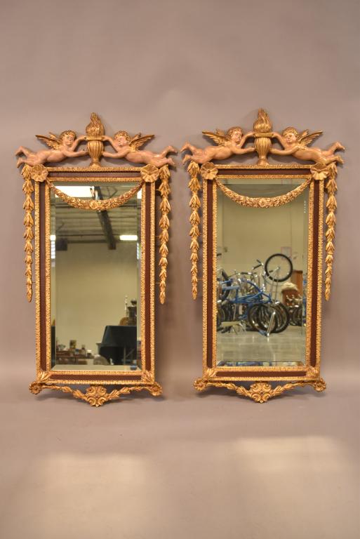 PAIR OF GILT WOOD CHERUB WALL MIRRORS (1 of 4)