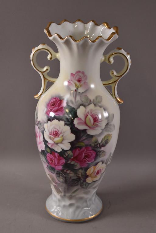 HAND PAINTED PORCELAIN 2 HANDLED VASE (1 of 2)