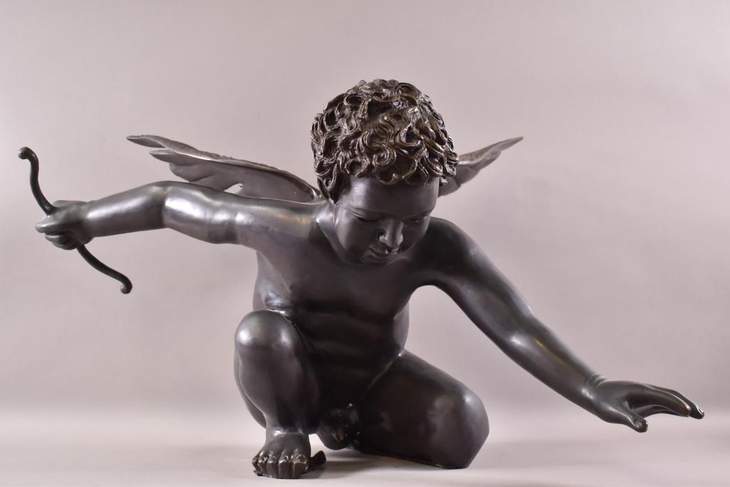 LARGE CROUCHING CHERUB BRONZE STATUE (1 of 5)