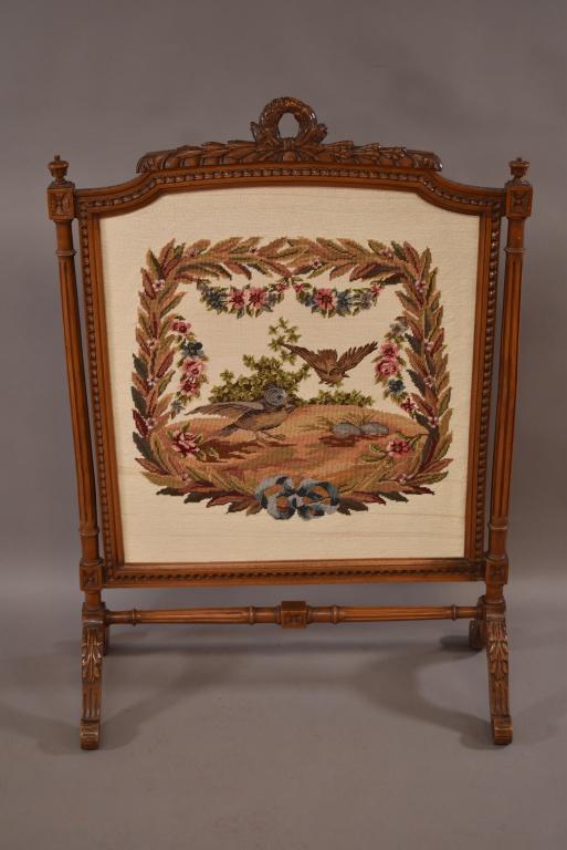 CARVED FRENCH NEEDLEPOINT FIRESCREEN (1 of 5)