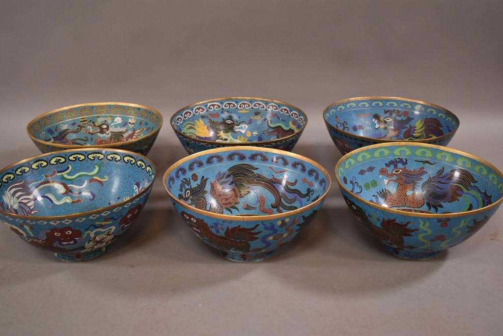SET OF 6 LARGE CLOISONNE BOWLS (1 of 4)