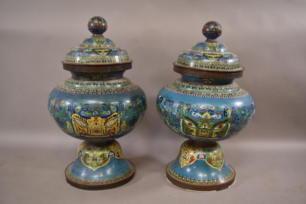 PR OF CHINESE COVERED CLOISONNE FLOOR GINGER JARS (1 of 10)