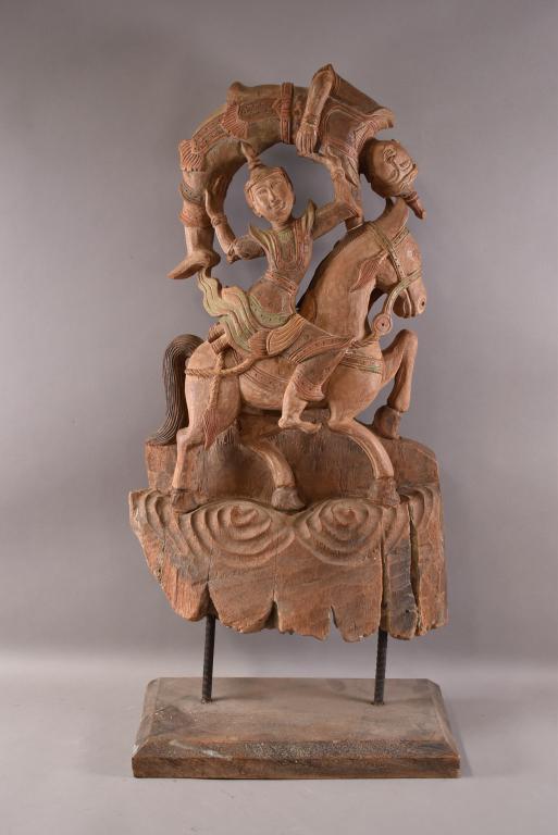 CARVED WOOD FIGURAL THAI STATUE ON BASE (1 of 3)