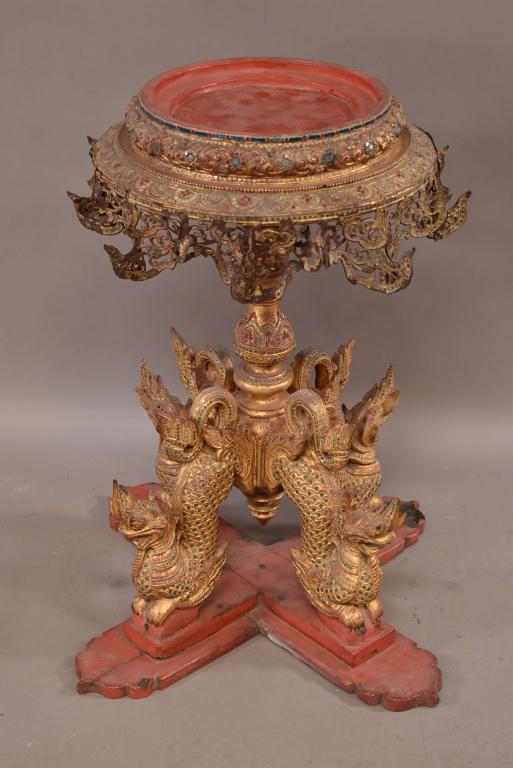 CARVED BURMESE WOOD PEDESTAL (1 of 3)