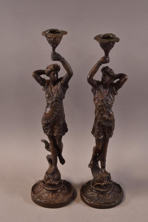 PAIR OF BRONZE FIGURAL CANDLESTICKS (1 of 3)