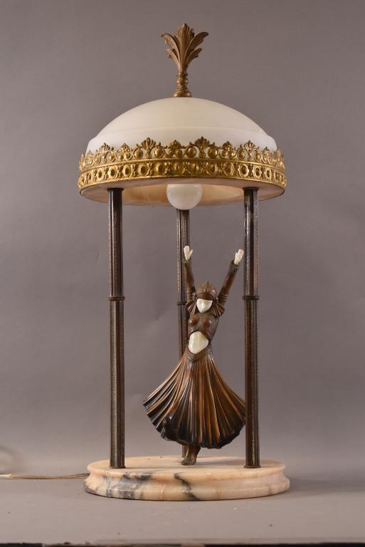 ART DECO ALABASTER AND MARBLE FIGURAL LAMP (1 of 4)