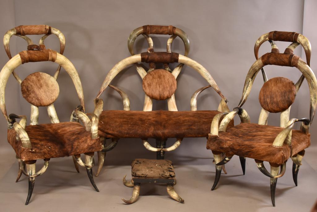 4 PC. STEER & HIDE PARLOR SET (1 of 4)