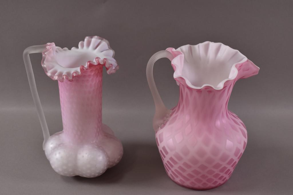 2 PINK SATIN GLASS PITCHERS (1 of 4)