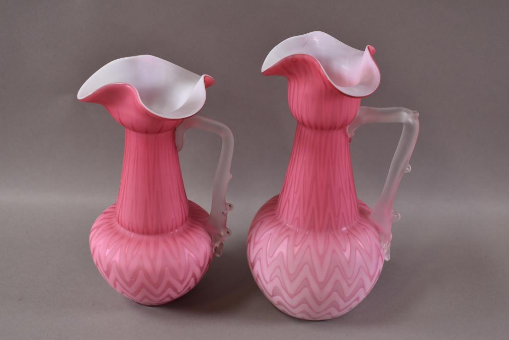 2 PINK SATIN GLASS PITCHERS (1 of 2)
