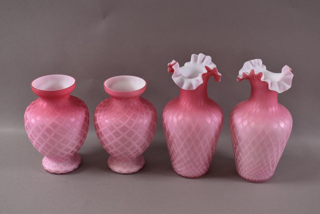 2 PAIR PINK SATIN GLASS VASES (1 of 9)