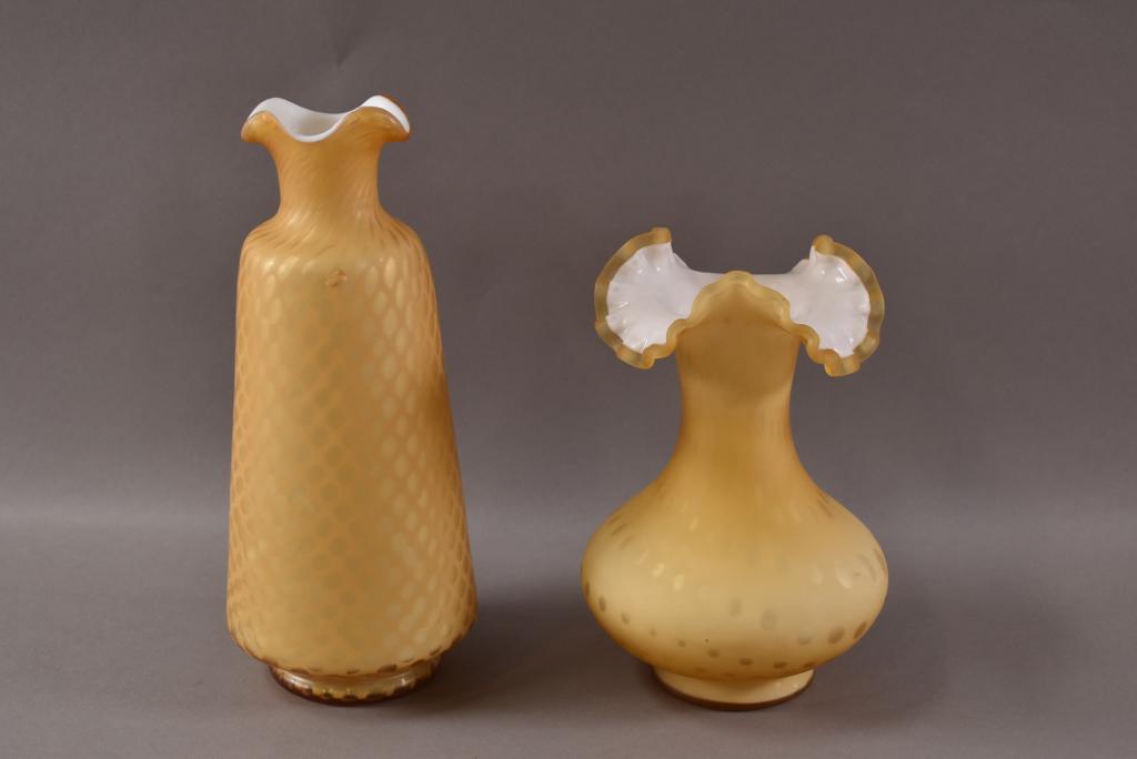 2 APRICOT SATIN GLASS VASES (1 of 4)