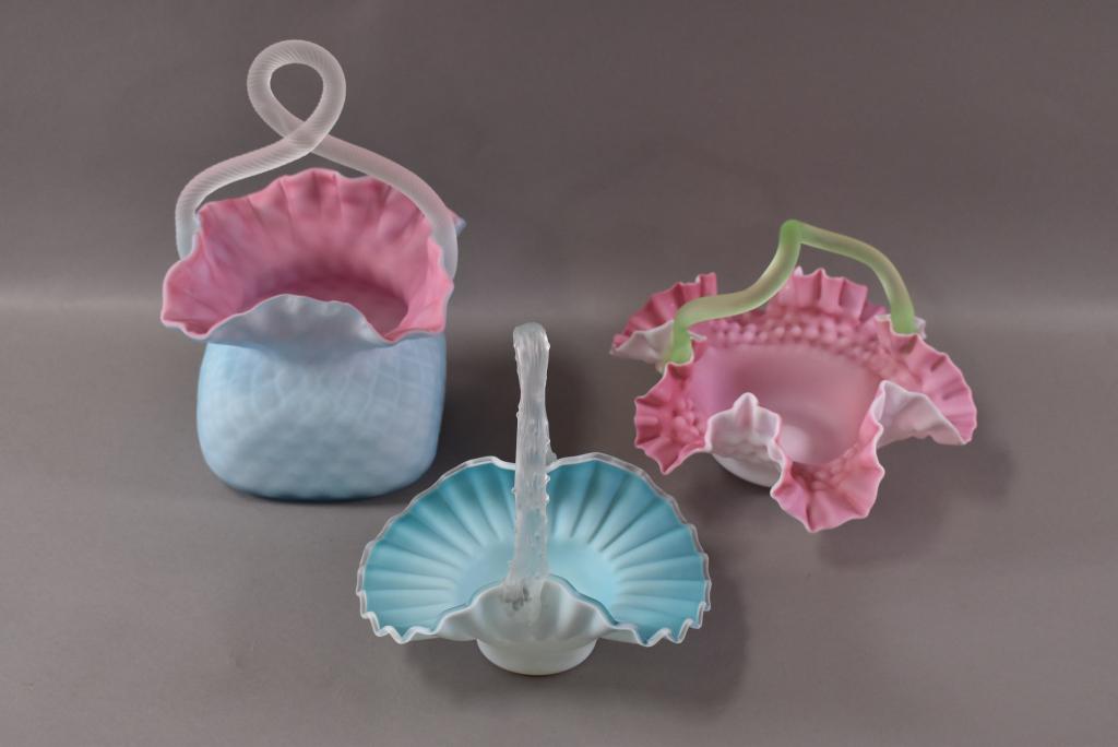 3 SATIN GLASS HANDLED BASKETS (1 of 4)