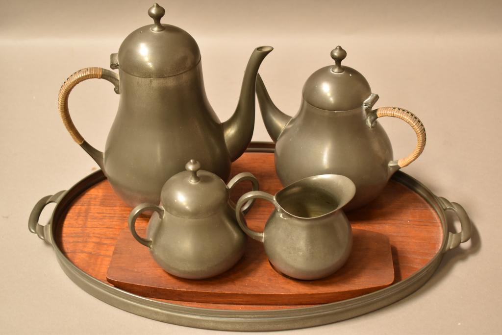 MID CENTURY MODERN 5 PC PEWTER TEA SET (1 of 3)