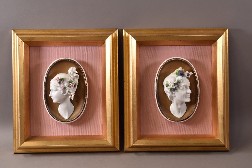 PAIR OF PORCELAIN WALL HANGING BUSTS (1 of 3)