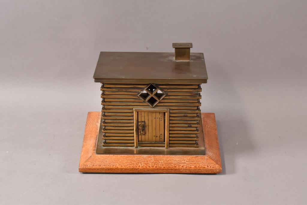 ANTIQUE BRASS LOG CABIN BANK (1 of 4)