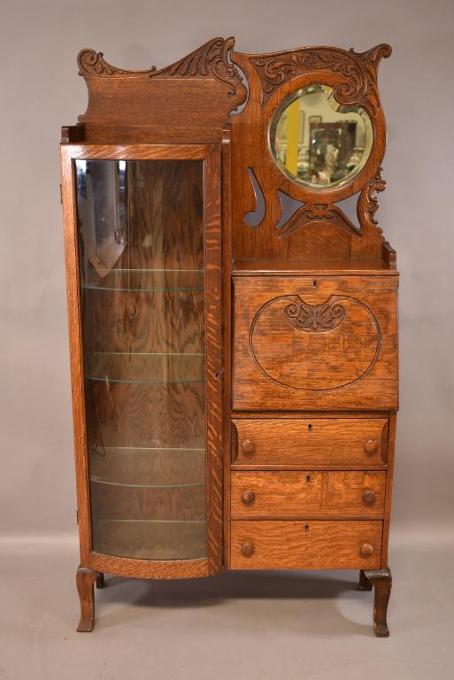 1900'S AM. OAK BOOKCASE SIDE BY SIDE SECRETARY (1 of 4)