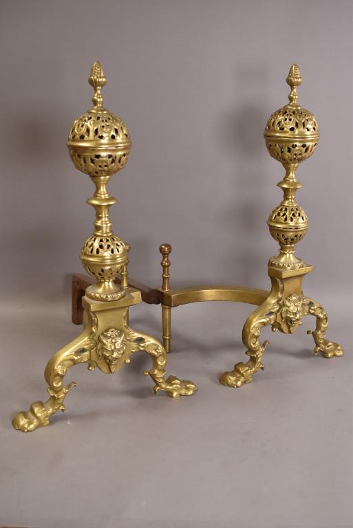 PAIR OF GILT METAL GARGOYLE ANDIRONS (1 of 3)