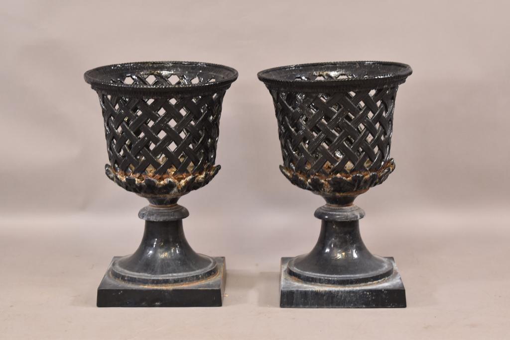 PAIR OF CAST IRON PLANTERS ON STAND (1 of 4)
