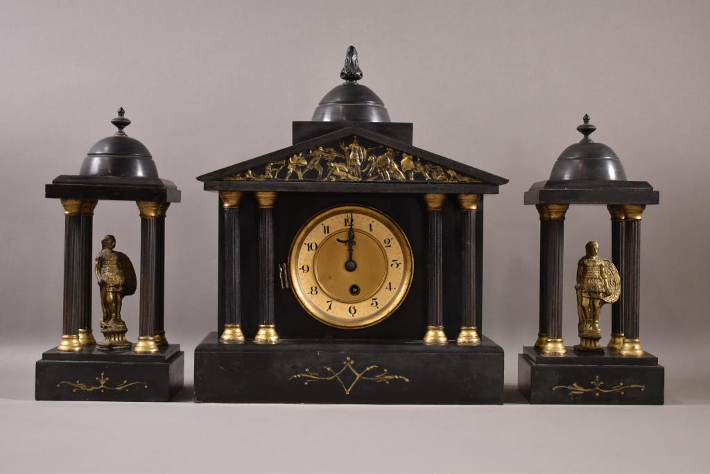 1900'S 3 PIECE SLATE CLOCK SET (1 of 5)