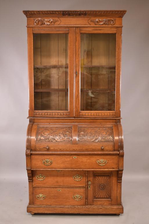 VICTORIAN AM. OAK CYLINDER ROLL TOP DESK (1 of 9)