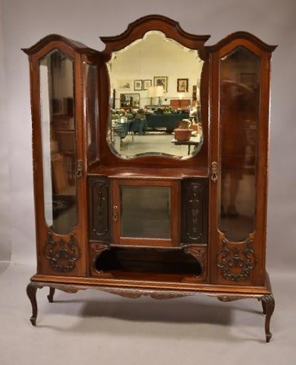 1900'S 3 DOOR WALNUT ETAGERE CURIO CABINET (1 of 5)