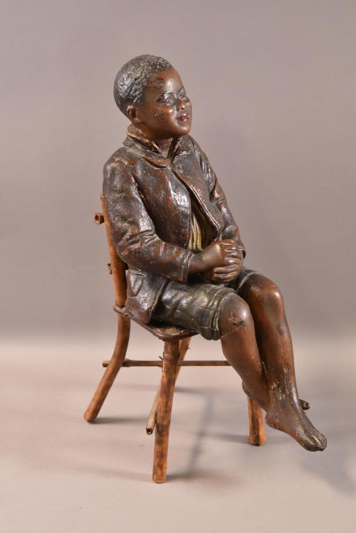 AUSTRIAN CHALK FIGURE ON VICTORIAN BAMBOO CHAIR (1 of 5)