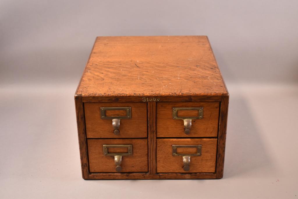 GLOBE 4 DRAWER OAK FILE BOX (1 of 4)