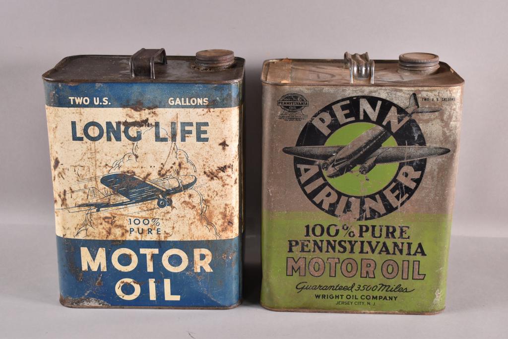 TWO 2 GALLON OIL CANS W/ AIRPLANE GRAPHICS (1 of 4)